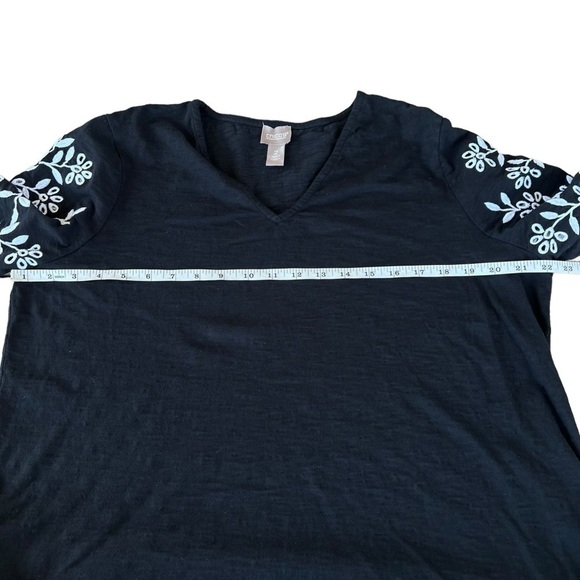 Chico’s Embroidered Lace Sleeve Black V-Neck Shift Dress Cotton Slub Pockets 12 - Picture 12 of 15